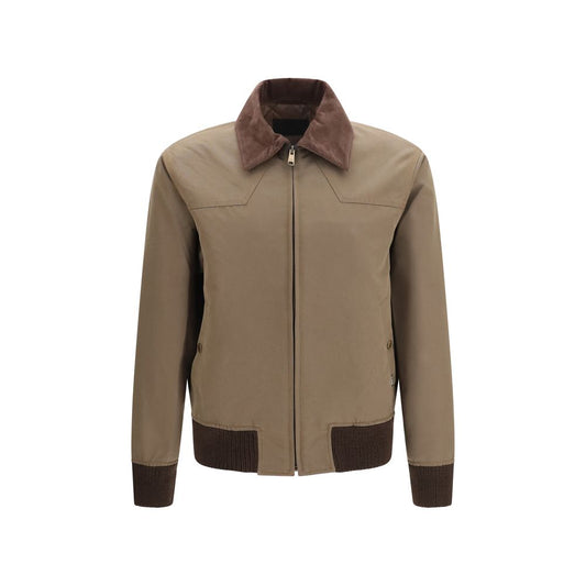 Overcoat by Prada for men in polyamide cotton corduroy brown features an satoral silhouette, showcasing a sophisticated and satoral pockets for a premium, timeless look.