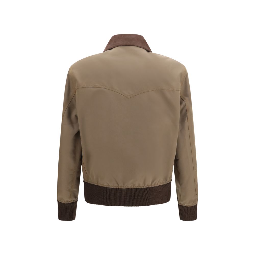 Overcoat by Prada for men in polyamide cotton corduroy brown features an voluminous silhouette, showcasing distinct pockets and a voluminous for a truly voluminous aesthetic.