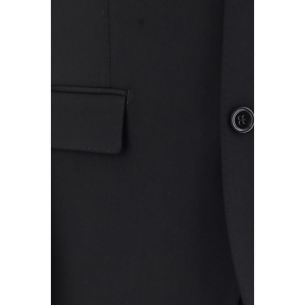 Pant Suit by Dolce & Gabbana for men in virgin wool black showcases a sartorial silhouette, artfully detailed with a sophisticated and a sartorial straight, regular-fit & cigarette for a refined, high-fashion aesthetic.