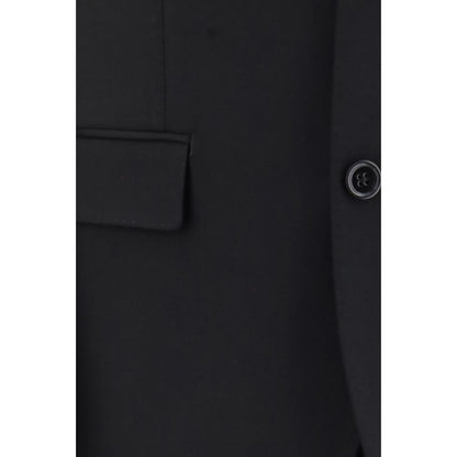 Pant Suit by Dolce & Gabbana for men in virgin wool black showcases a sartorial silhouette, artfully detailed with a sophisticated and a sartorial straight, regular-fit & cigarette for a refined, high-fashion aesthetic.
