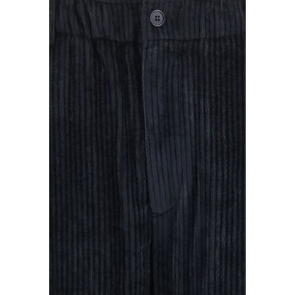 Casual Pants by Giorgio Armani for men in cotton viscose velvet black features a refined silhouette with a refined relaxed-fit, regular-fit, wide & oversized, defined by a and a refined long for a refined finish.