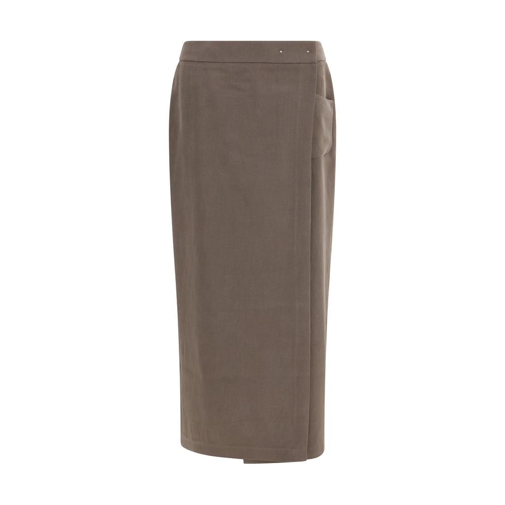 Skirt by Giorgio Armani for women in virgin wool polyamide & viscose brown & natural features a contoured silhouette from the Women's Wrap A Line Virgin Wool Polyamide & Viscose Long Skirt collection, characterized by its contoured long for a contoured finish.