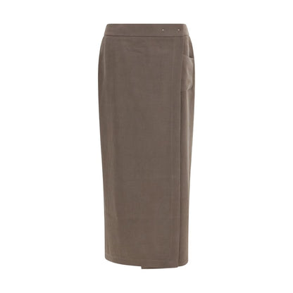 Skirt by Giorgio Armani for women in virgin wool polyamide & viscose brown & natural features a contoured silhouette from the Women's Wrap A Line Virgin Wool Polyamide & Viscose Long Skirt collection, characterized by its contoured long for a contoured finish.