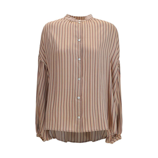 Shirt by Kristina Ti for women in silk & viscose multicolor, pearl, patterned & striped features an architectural silhouette with a refined and elegant round neckline for a architectural look.