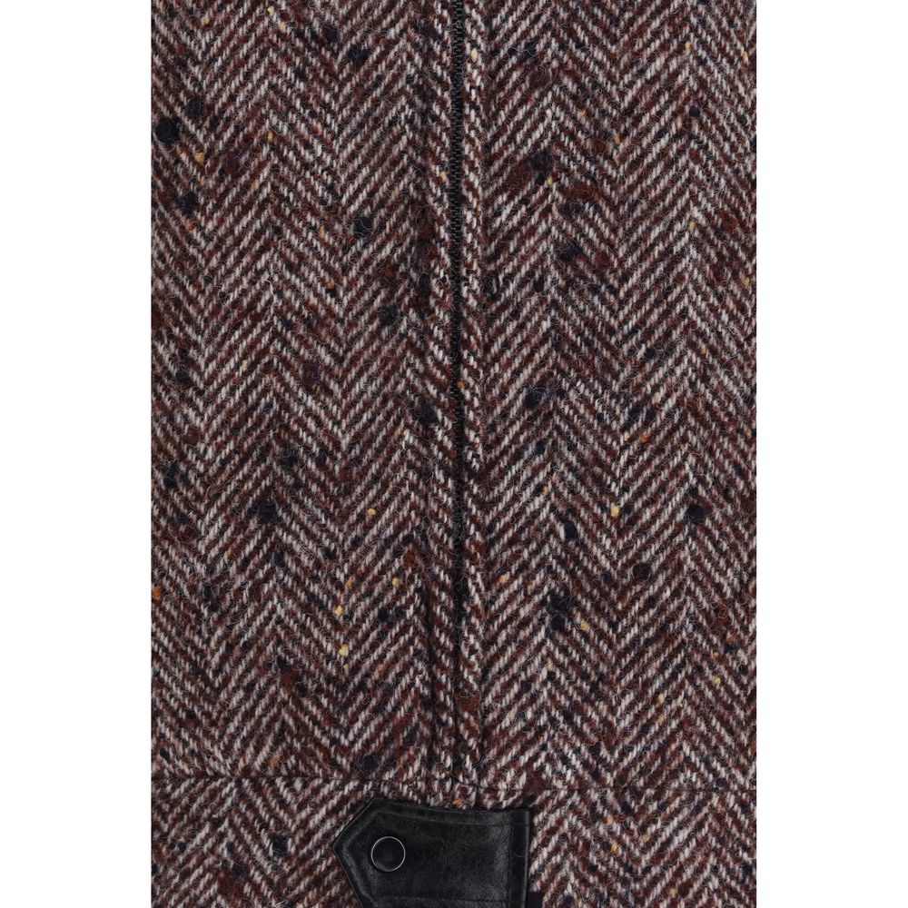 Overcoat by Kristina Ti for women in polyamide polyester leather & virgin alpaca wool multicolor, patterned & herringbone features an voluminous silhouette, showcasing distinct pockets and a voluminous for a truly voluminous aesthetic.