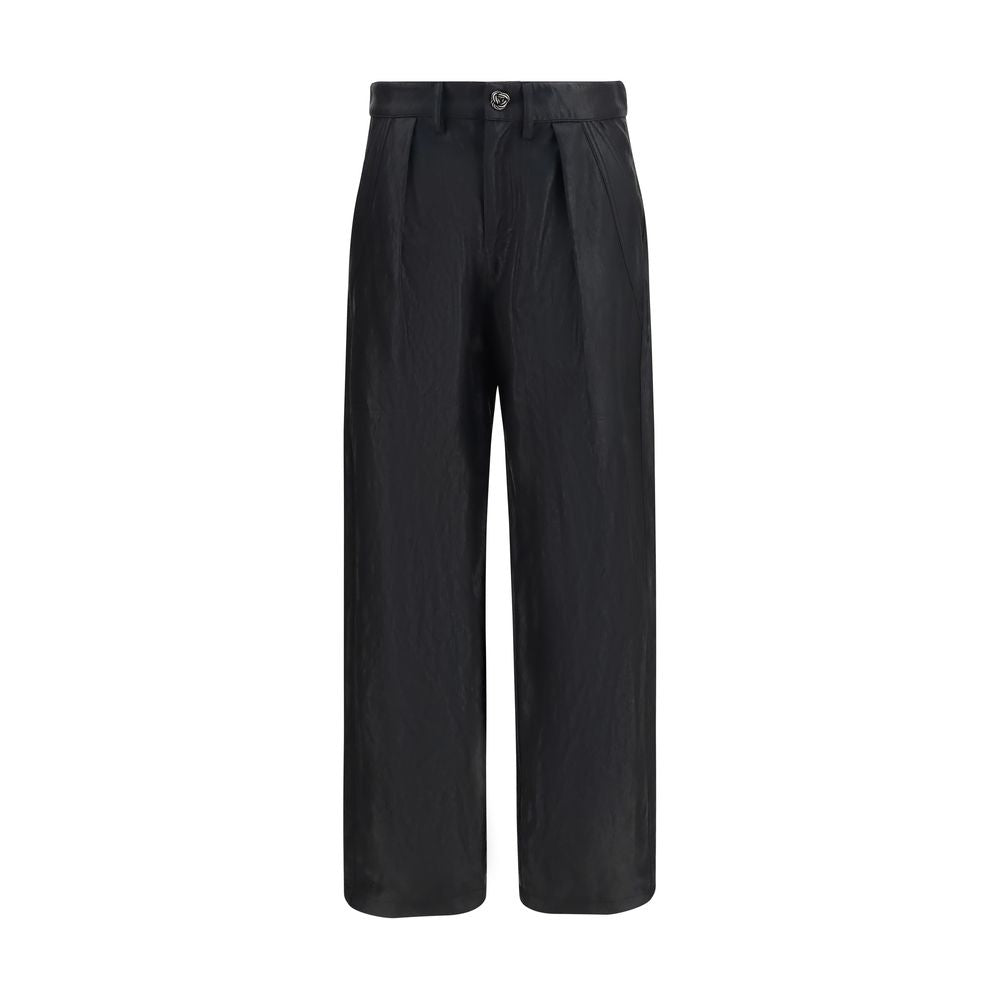 Casual Pants by Kristina Ti for women in faux leather black features a polished silhouette with a polished straight-leg & regular-fit, reaching a polished long and finished with a polished .