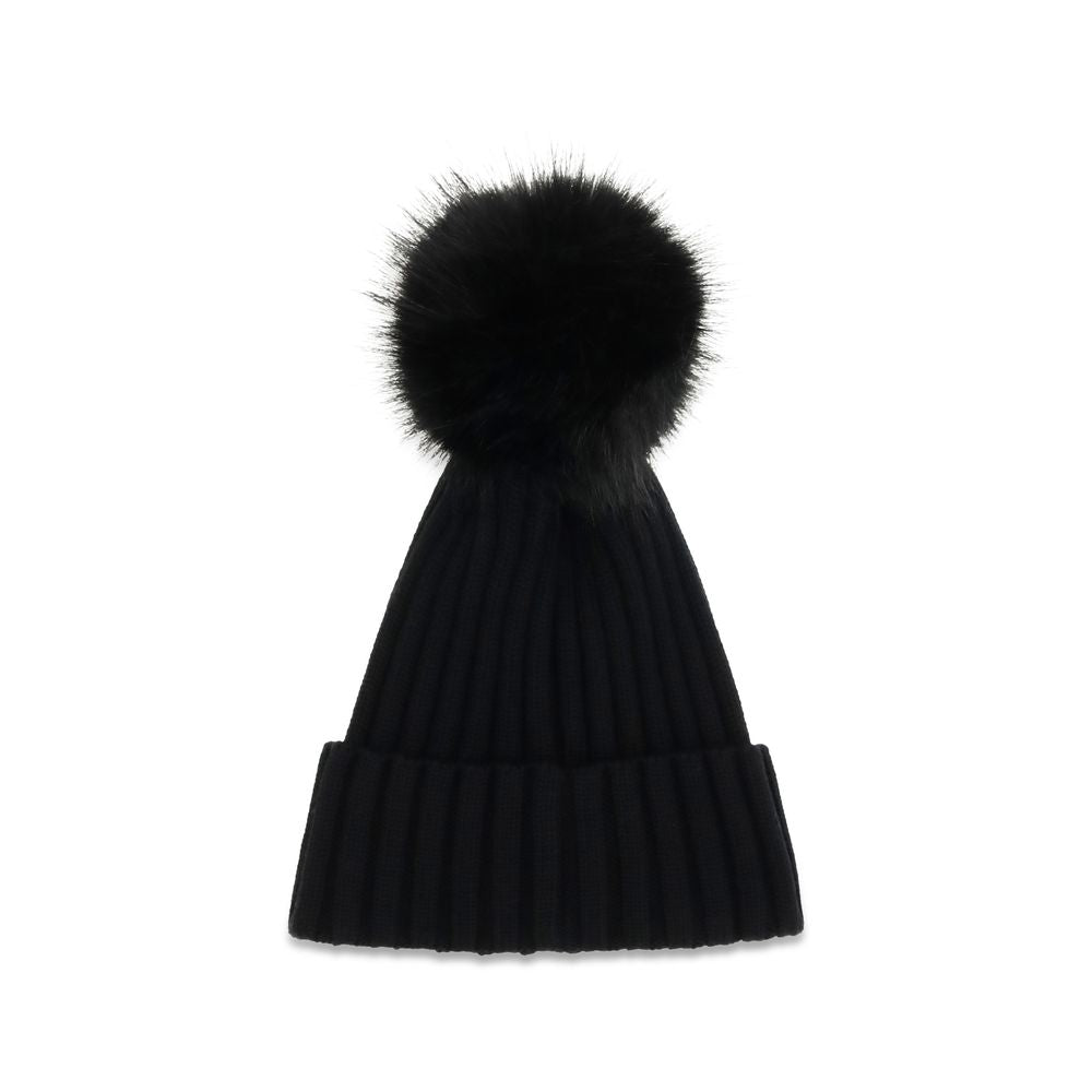 Beanie Hat by Moncler for women in virgin wool black features a refined silhouette, showcasing the refined design of the Virgin Wool Beanie Hat for a sophisticated look.