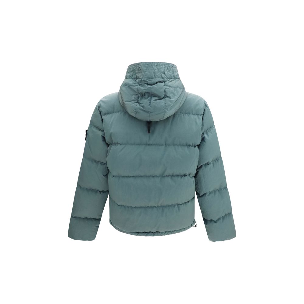 Hooded Puffer Jacket by Stone Island for men in nylon & duck-down bicolour features a dramatic silhouette, showcasing a sophisticated hooded neckline and distinctive pockets, hooded & insulated for a dramatic aesthetic.