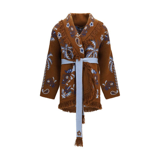 Cardigan by Alanui for women in cotton merino wool & capra wool brown, patterned & jacquard presents a textural silhouette, artfully finished with a textural and for a sophisticated, textural look.