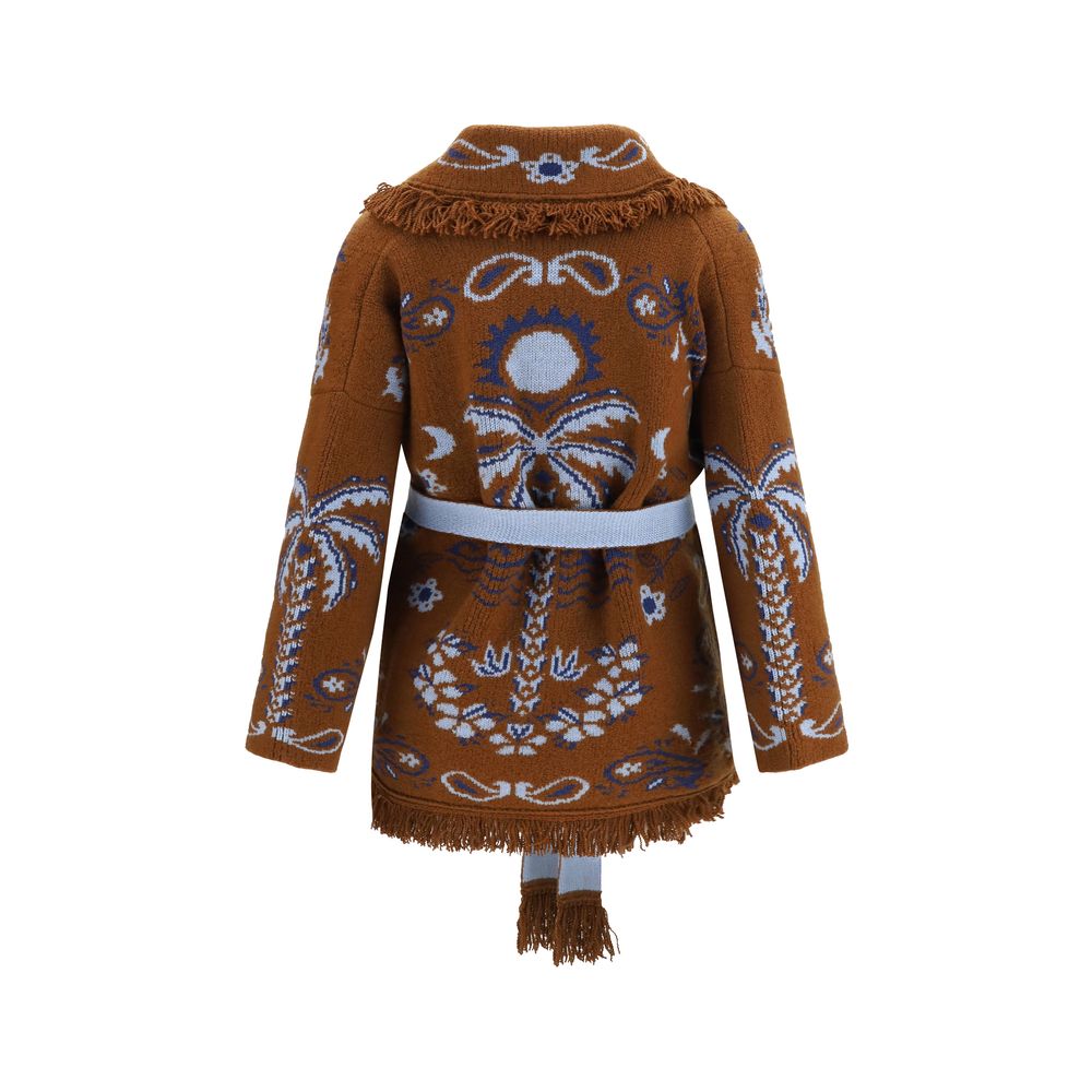 Cardigan by Alanui for women in cotton merino wool & capra wool brown, patterned & jacquard features a nuanced silhouette with a refined and nuanced detailing for a sophisticated look.