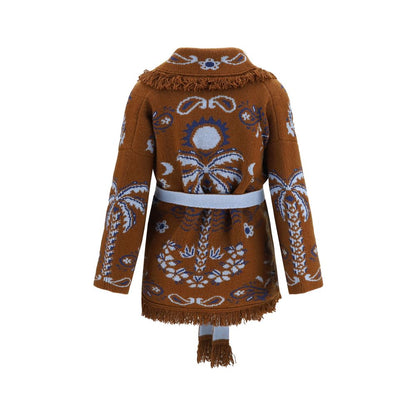 Cardigan by Alanui for women in cotton merino wool & capra wool brown, patterned & jacquard features a nuanced silhouette with a refined and nuanced detailing for a sophisticated look.