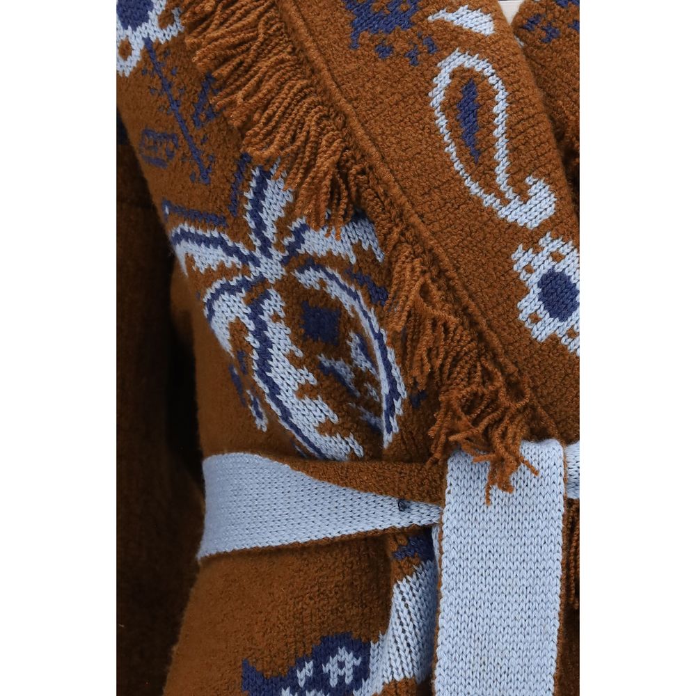 Cardigan by Alanui for women in cotton merino wool & capra wool brown, patterned & jacquard features an impeccable silhouette, showcasing a sophisticated and detail for a truly impeccable finish.