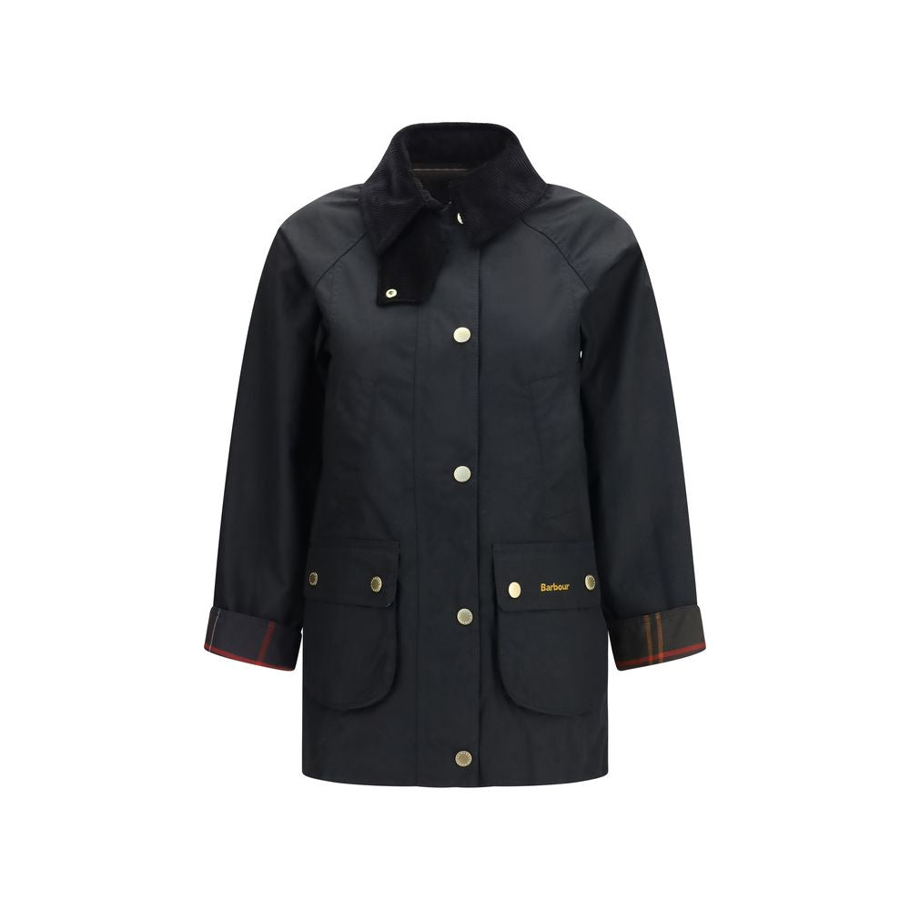 Overcoat by Barbour for women in cotton black & tartan features a cosy chic silhouette, artfully detailed with a sophisticated round neckline and premium pockets for a cosy chic finish.