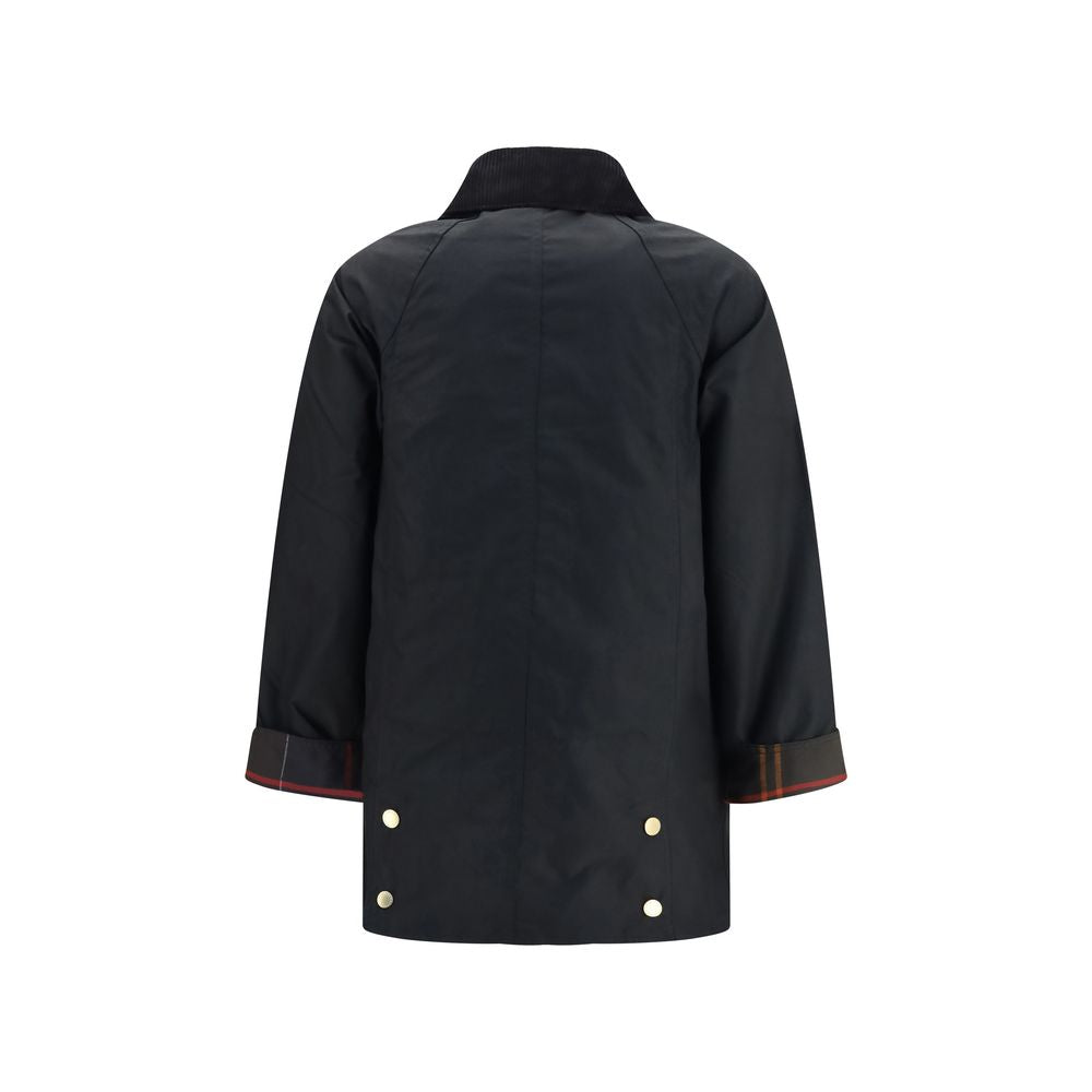 Overcoat by Barbour for women in cotton black & tartan features an voluminous silhouette, showcasing distinct pockets and a voluminous round neckline for a truly voluminous aesthetic.