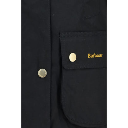 Overcoat by Barbour for women in cotton black & tartan features a cosy chic silhouette, artfully detailed with a sophisticated round neckline and premium pockets for a cosy chic finish.