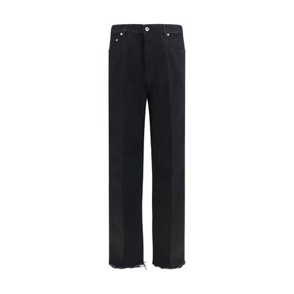 Jeans by Rick Owens for men in denim cotton black presents a tailored silhouette, showcasing a tailored flared, wide & oversized and long cut with a refined high rise for a truly tailored aesthetic.