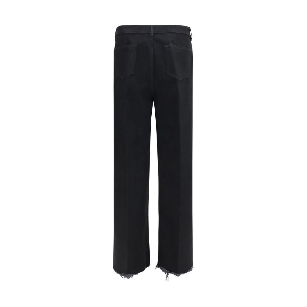 Jeans by Rick Owens for men in denim cotton black presents a refined pantology silhouette, artfully defined by a refined pantology flared, wide & oversized, long, and a sophisticated high rise.