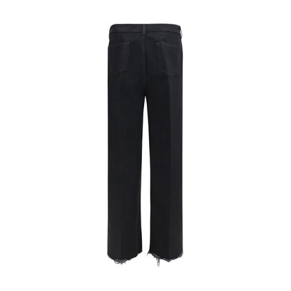 Jeans by Rick Owens for men in denim cotton black presents a refined pantology silhouette, artfully defined by a refined pantology flared, wide & oversized, long, and a sophisticated high rise.