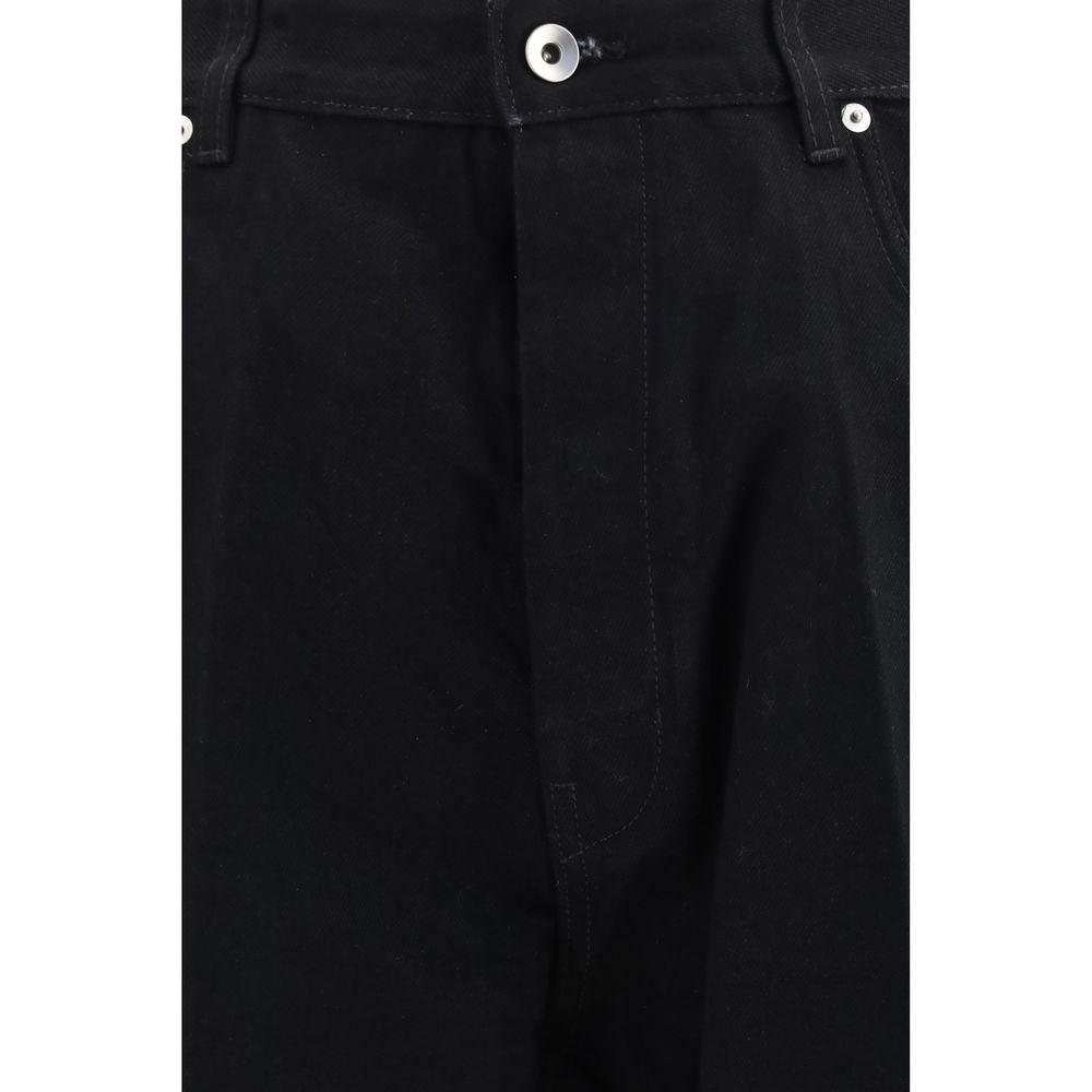 Jeans by Rick Owens for men in denim cotton black features an sartorial flared, wide & oversized and long with a high rise cut for a sartorial finish.