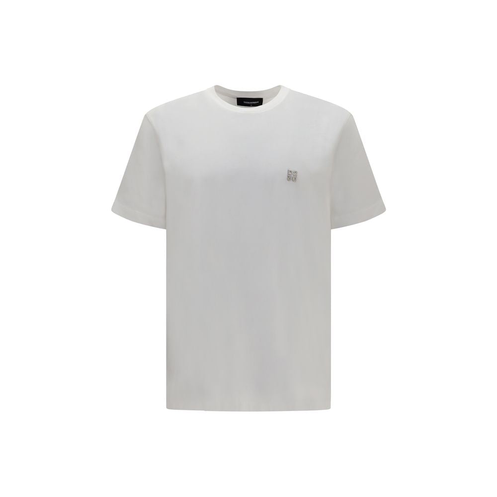 T-Shirt by Dsquared² for men in cotton white & signature showcases a fashionable silhouette, elegantly detailed with a fashionable and for a sophisticated, high-fashion look.