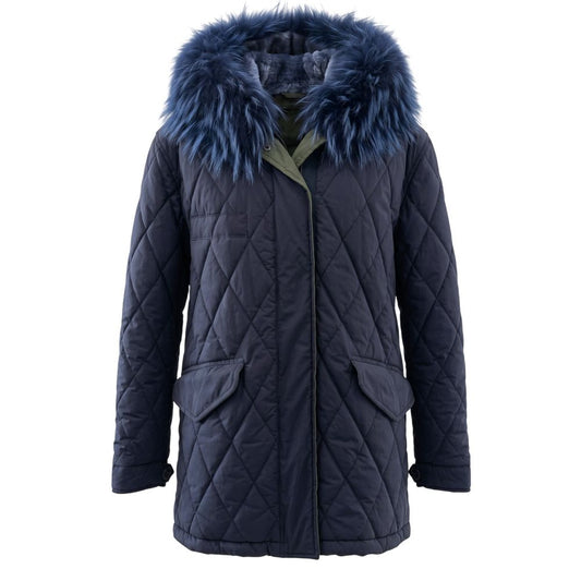 Hooded Parka by Mr&Mrs Italy for women in cotton polyester lamb leather & fox fur blue features a modern silhouette, showcasing a sophisticated hooded neckline and premium pockets, hooded & insulated for a truly modern finish.