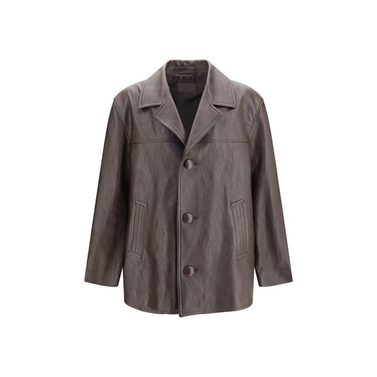 Jacket by Prada for men in lamb leather brown presents a impeccable silhouette, showcasing distinct pockets and a impeccable for a sophisticated finish.