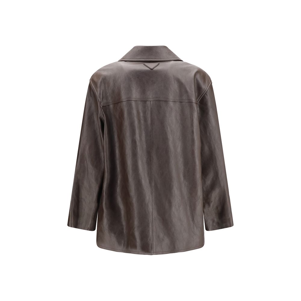 Jacket by Prada for men in lamb leather brown presents a authentic silhouette, artfully detailed with a authentic and functional pockets for a premium authentic finish.