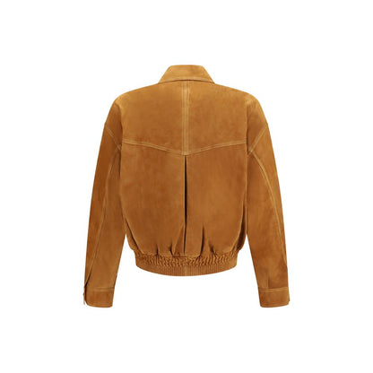 This Jacket by Versace for men in lamb leather brown showcases a magnificent silhouette, meticulously crafted with a distinctive and functional pockets for a magnificent finish.