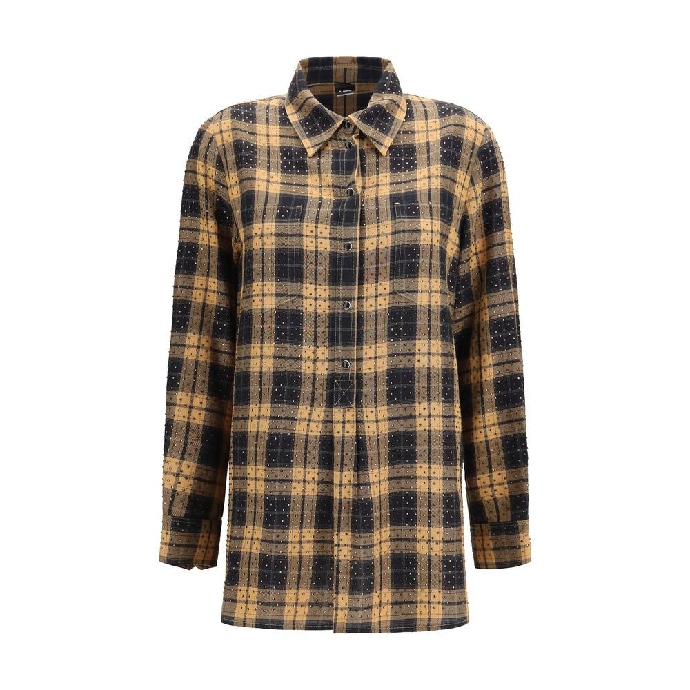 Shirt by PINKO for women in viscose & rhinestone beige & patterned features an architectural silhouette with a refined long-sleeve and elegant for a architectural look.