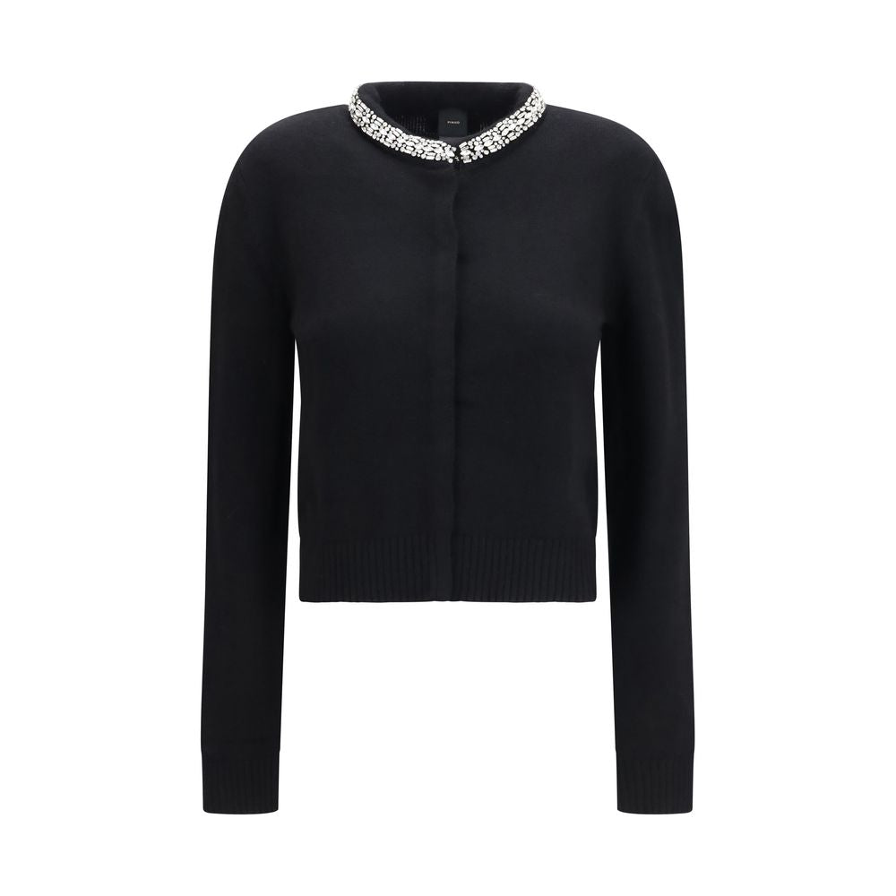 Cardigan by PINKO for women in nylon viscose merino wool & capra leather black & jacquard features an crisp silhouette, showcasing a sophisticated and long-sleeve detail for a truly crisp finish.