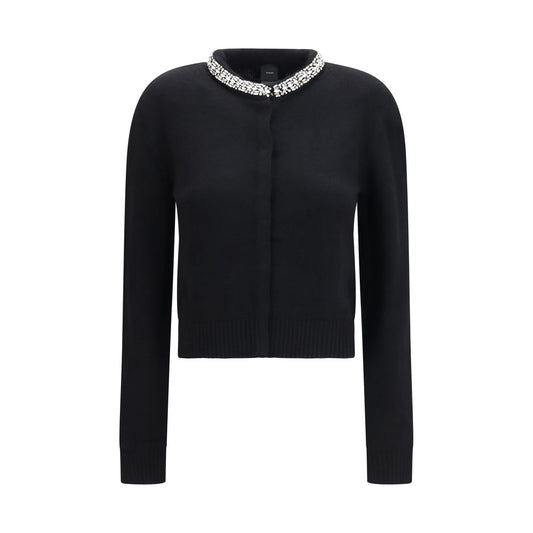 Cardigan by PINKO for women in nylon viscose merino wool & capra leather black & jacquard features an crisp silhouette, showcasing a sophisticated and long-sleeve detail for a truly crisp finish.