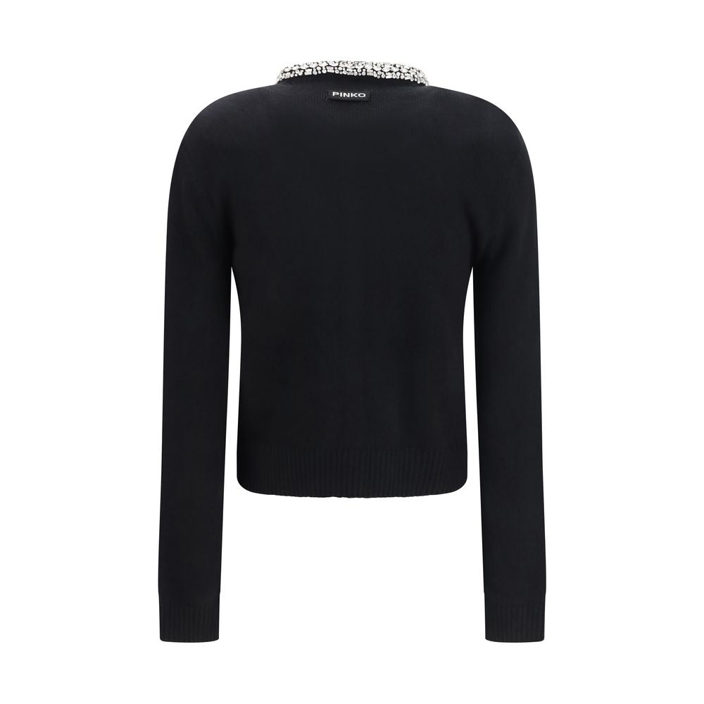 Cardigan by PINKO for women in nylon viscose merino wool & capra leather black & jacquard showcases a luxurious silhouette, meticulously detailed with a sophisticated and for a refined finish.