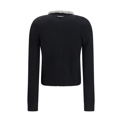 Cardigan by PINKO for women in nylon viscose merino wool & capra leather black & jacquard showcases a luxurious silhouette, meticulously detailed with a sophisticated and for a refined finish.