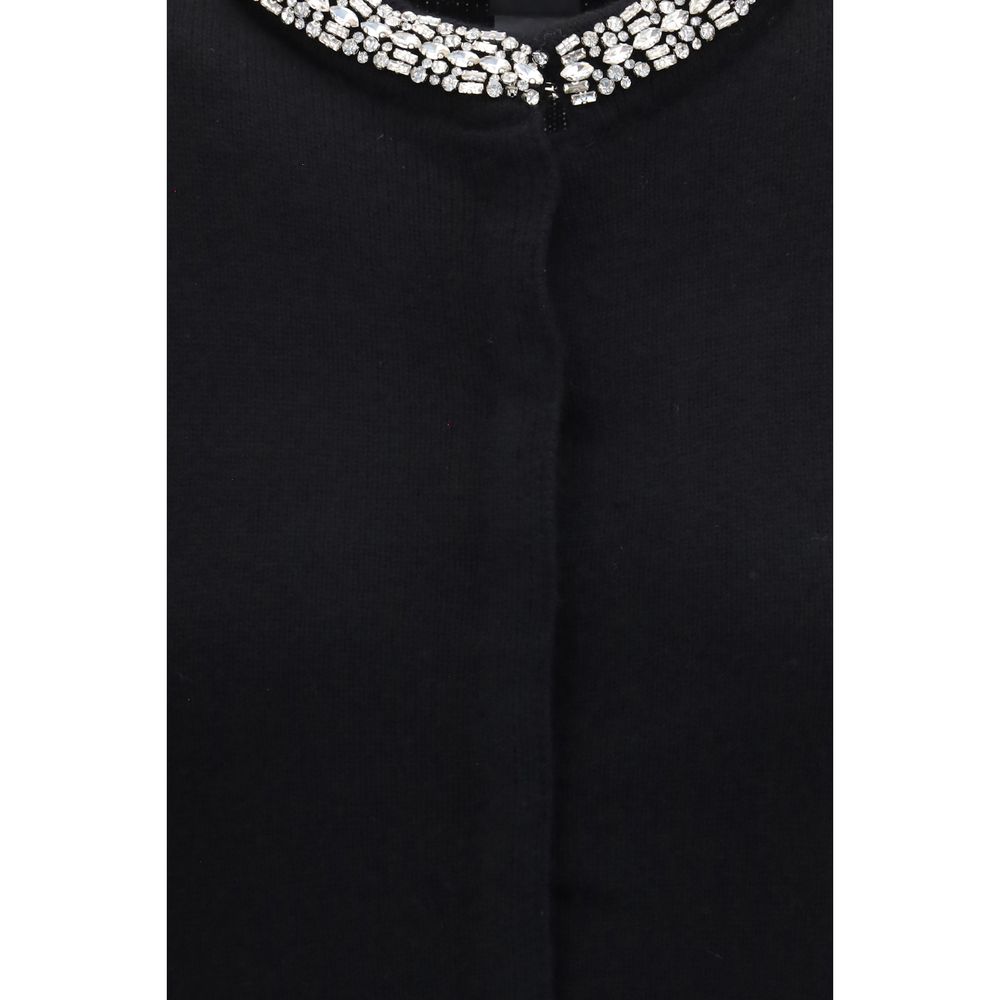 Cardigan by PINKO for women in nylon viscose merino wool & capra leather black & jacquard showcases a captivating silhouette, artfully detailed with a captivating and for a truly sophisticated captivating look.