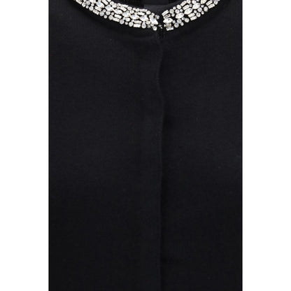 Cardigan by PINKO for women in nylon viscose merino wool & capra leather black & jacquard showcases a captivating silhouette, artfully detailed with a captivating and for a truly sophisticated captivating look.