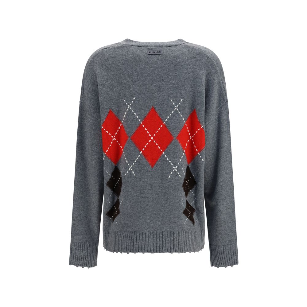 Cardigan by PINKO for women in cashmere merino wool & capra leather gray, patterned & jacquard presents a textural silhouette, artfully finished with a textural v-neck neckline and for a sophisticated, textural look.