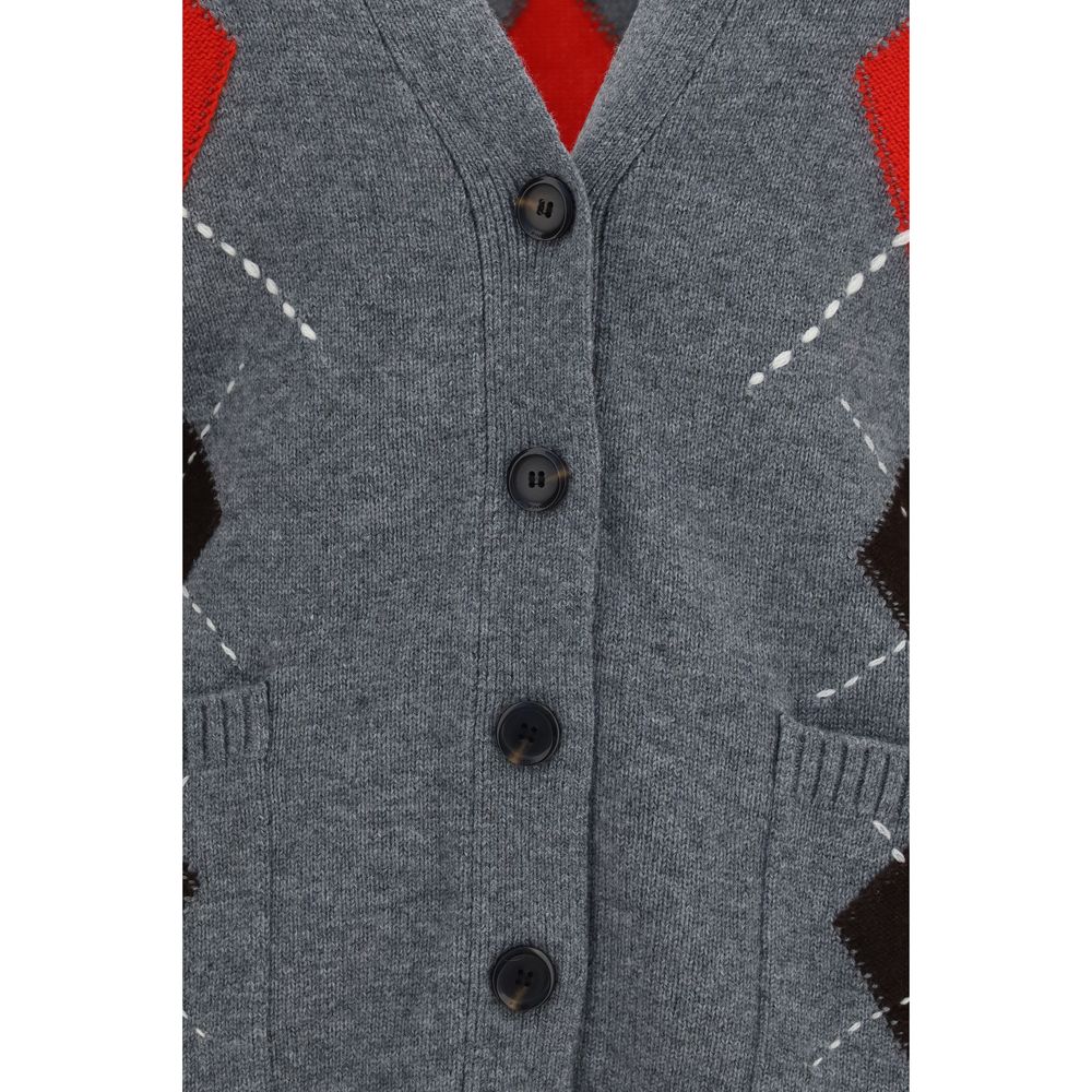 Cardigan by PINKO for women in cashmere merino wool & capra leather gray, patterned & jacquard features an impeccable silhouette, showcasing a sophisticated v-neck neckline and detail for a truly impeccable finish.