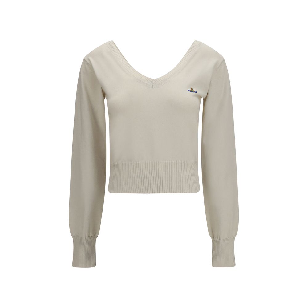 Sweatshirt by Vivienne Westwood for women in cashmere cotton & capra leather multicolor & white features an enviable silhouette, showcasing a premium long-sleeve and refined v-neck neckline for a truly enviable finish.