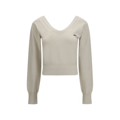 Sweatshirt by Vivienne Westwood for women in cashmere cotton & capra leather multicolor & white features an enviable silhouette, showcasing a premium long-sleeve and refined v-neck neckline for a truly enviable finish.