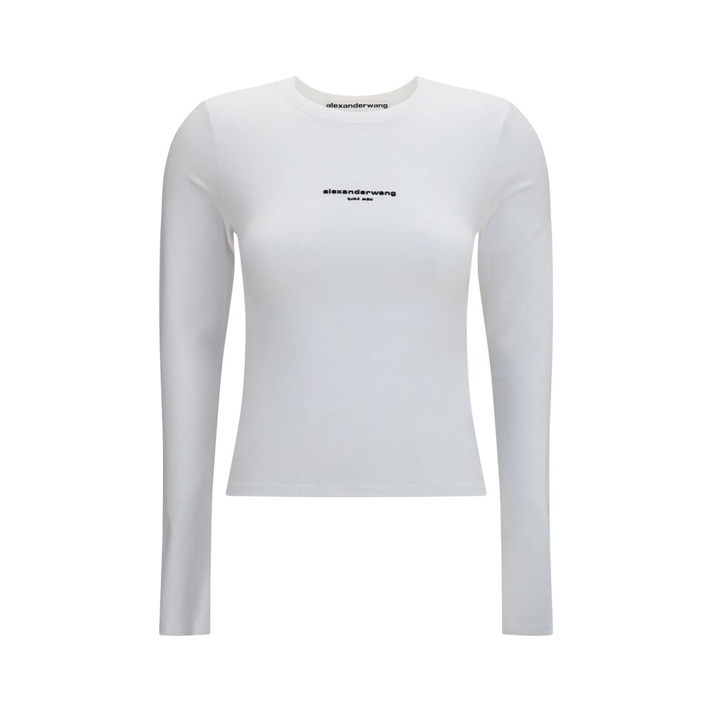 Activewear T-Shirt by Alexander Wang for women in stretch cotton white features an contemporary design with , a long-sleeve length, and a contemporary crew neckline.