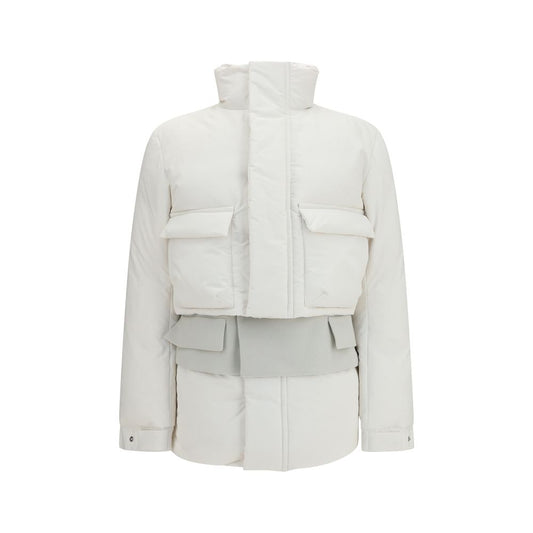 Overcoat by Sacai for women in polyester white features a cosy chic silhouette, artfully detailed with a sophisticated and premium pockets & insulated for a cosy chic finish.