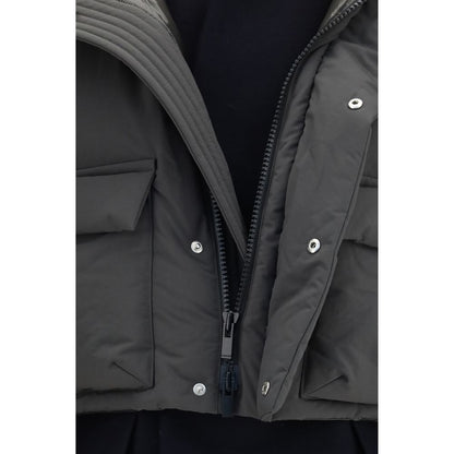 Overcoat by Sacai for women in polyester multicolor presents a luxurious silhouette, showcasing a luxurious and sophisticated pockets & insulated for a premium, luxurious look.