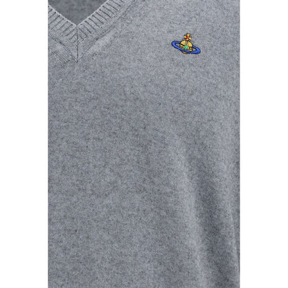 Sweatshirt by Vivienne Westwood for men in cashmere cotton & capra leather gray & multicolor features a unrivaled silhouette with a refined and unrivaled detailing for a sophisticated look.