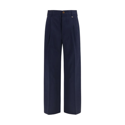 Trousers by Vivienne Westwood for men in virgin wool blue features an sartorial silhouette, showcasing a precise regular-fit & wide and long with a sartorial high rise for a refined look.
