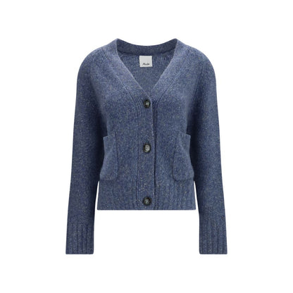 Cardigan by Allude for women in cashmere & capra leather blue features an impeccable silhouette, showcasing a sophisticated v-neck neckline and detail for a truly impeccable finish.