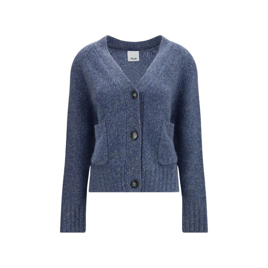 Cardigan by Allude for women in cashmere & capra leather blue features an impeccable silhouette, showcasing a sophisticated v-neck neckline and detail for a truly impeccable finish.