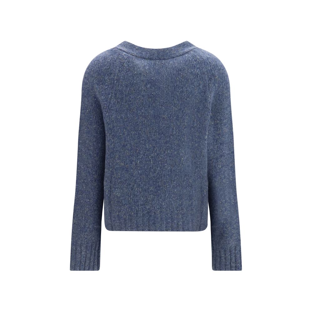 Cardigan by Allude for women in cashmere & capra leather blue features a nuanced silhouette with a refined v-neck neckline and nuanced detailing for a sophisticated look.