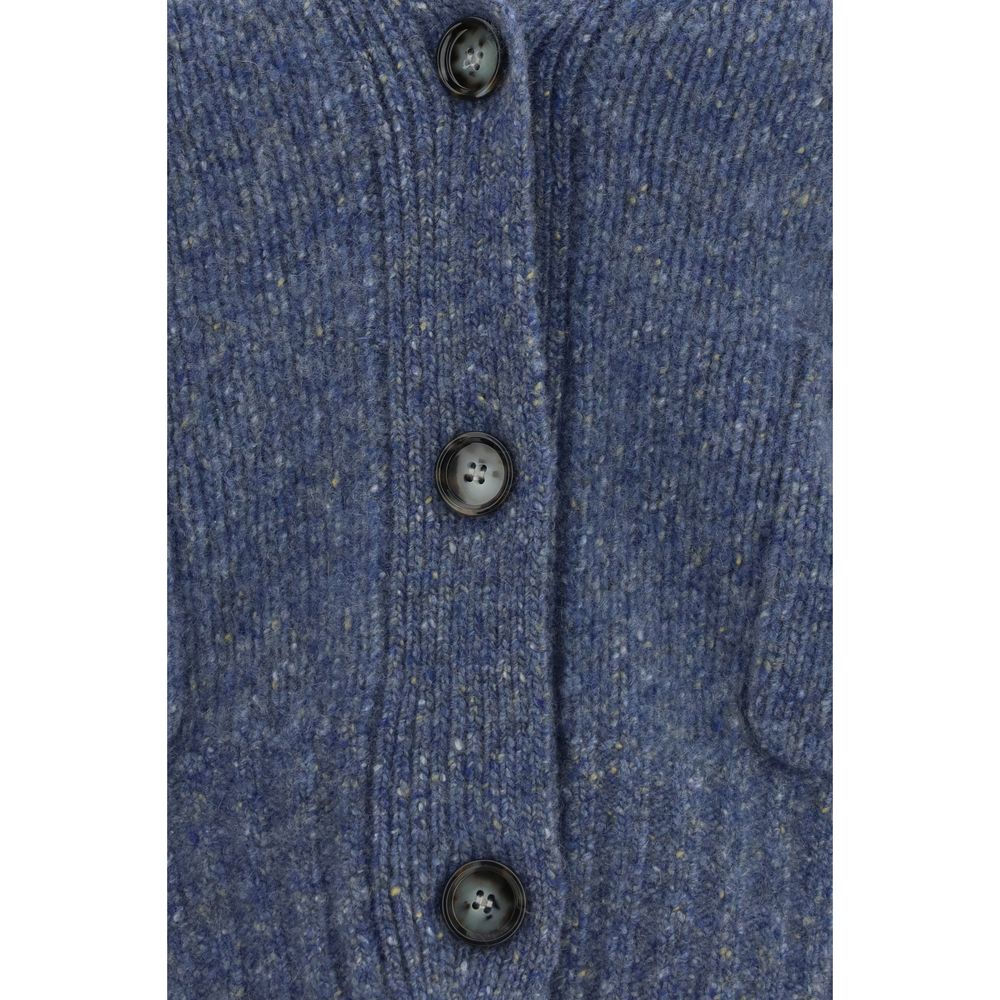 Cardigan by Allude for women in cashmere & capra leather blue showcases a luxurious silhouette, meticulously detailed with a sophisticated and for a refined finish.