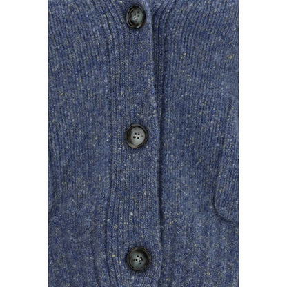 Cardigan by Allude for women in cashmere & capra leather blue showcases a luxurious silhouette, meticulously detailed with a sophisticated and for a refined finish.