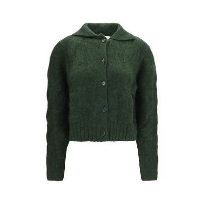 Cardigan by Allude for women in cashmere silk & capra leather bicolour features a nuanced silhouette with a refined high-collar neckline and nuanced long-sleeve detailing for a sophisticated look.